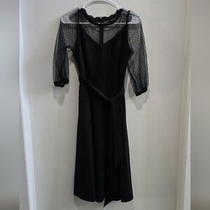 Vf show black fit & flare black dress with lace sleeves and tie waist size small